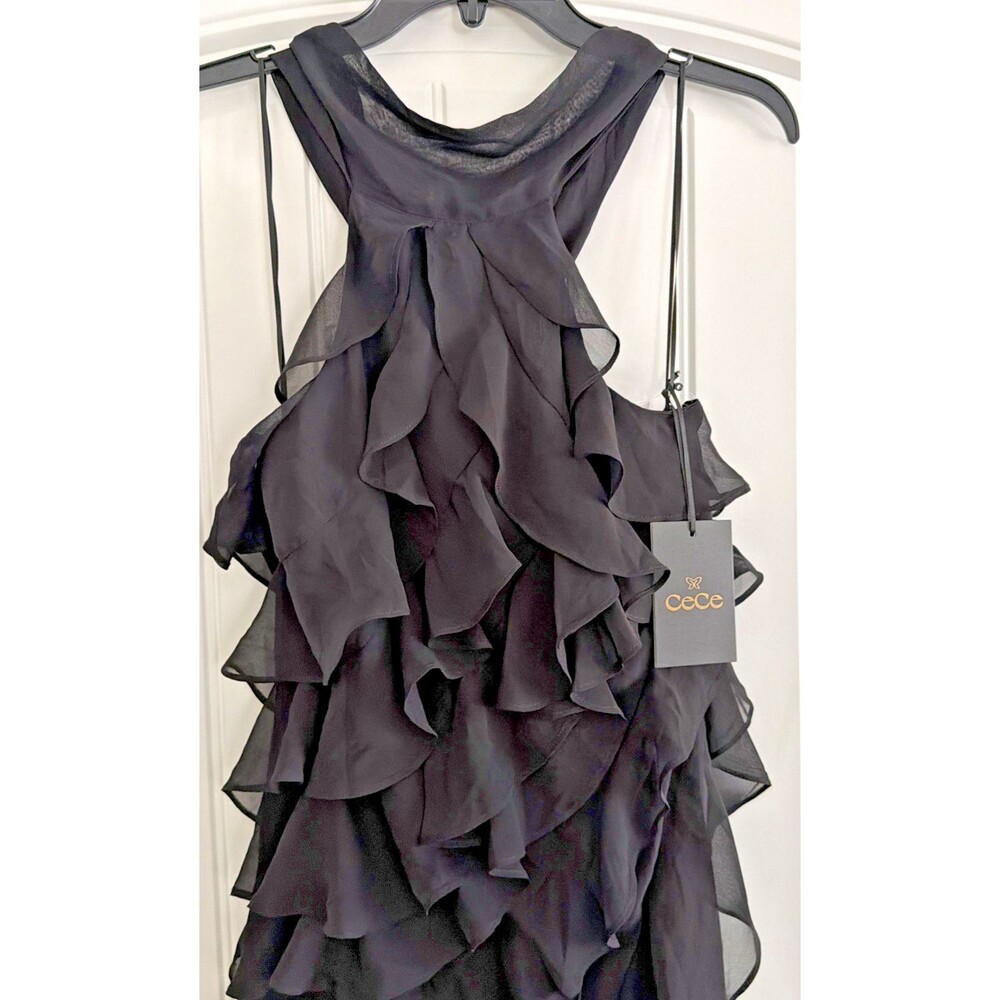 CeCe Women's Chiffon Sleeveless Ruffled Long Halter Dress Rich Black Size 4 - Picture 7 of 13